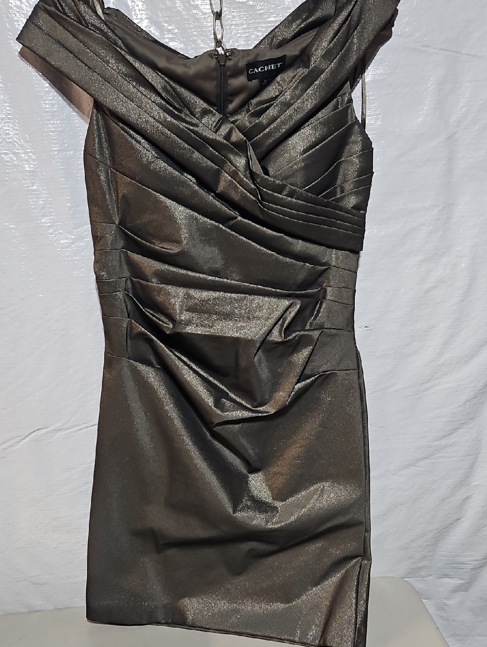 Cachet Olive Metallic Off-Shoulder Mini Dress